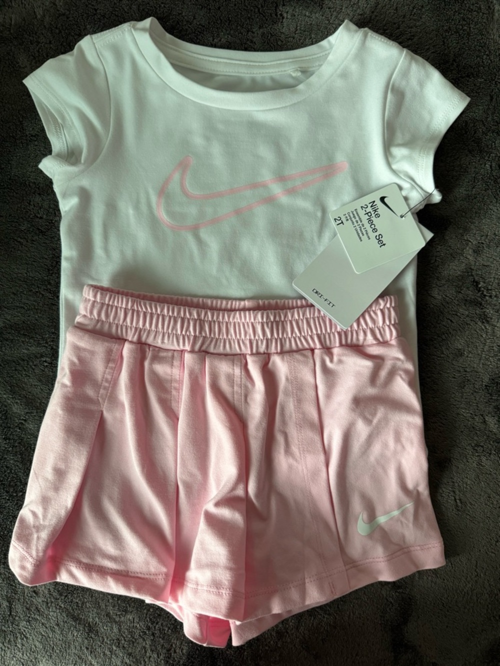 Nike Girls White Tee with Light Pink Athletic Shorts Set